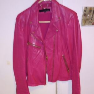 Wilsons Leather Pink Jacket with Gold Details